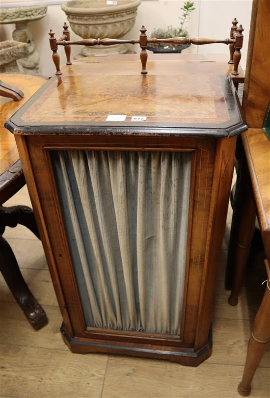 A Victorian inlaid walnut music cabinet W.54cm